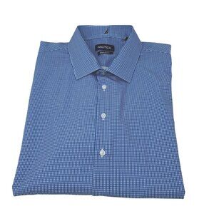 Nautica Mens Regular Fit Blue Checkered Dress Shirt Size‎ XL